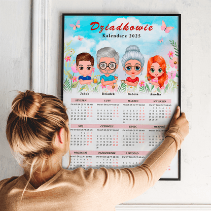 Kalendarz + Clipart dziadkowie - plakat, spersonalizowany prezent dla dziadków - Adamell.pl