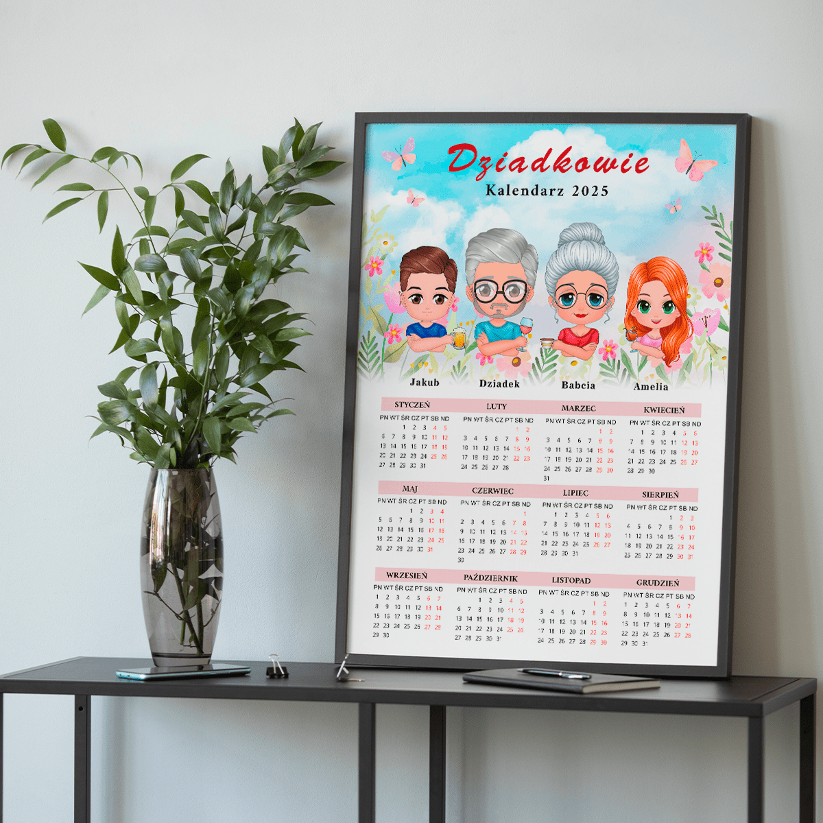 Kalendarz + Clipart dziadkowie - plakat, spersonalizowany prezent dla dziadków - Adamell.pl