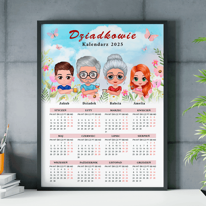 Kalendarz + Clipart dziadkowie - plakat, spersonalizowany prezent dla dziadków - Adamell.pl