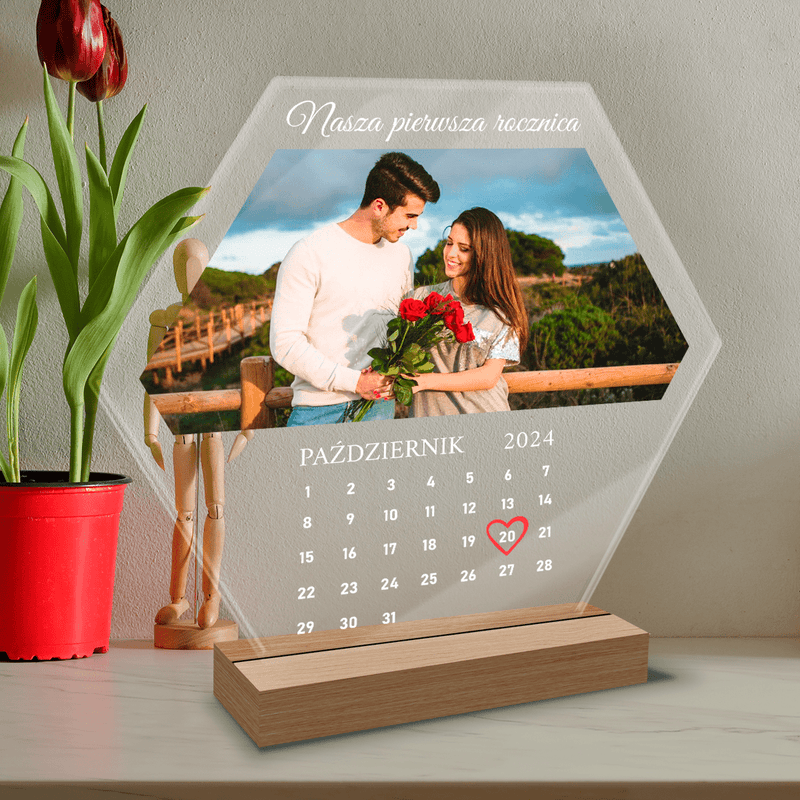 Kalendarz ze zdjęciem 1. rocznica - Druk na szkle, spersonalizowany prezent dla pary - Adamell.pl
