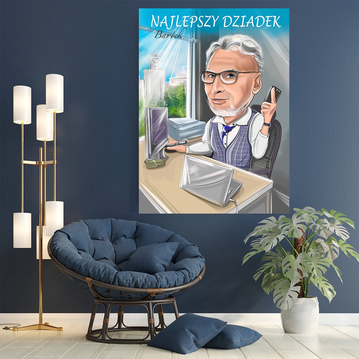 Karykatura dziadka - druk na płótnie, spersonalizowany prezent dla dziadka - Adamell.pl