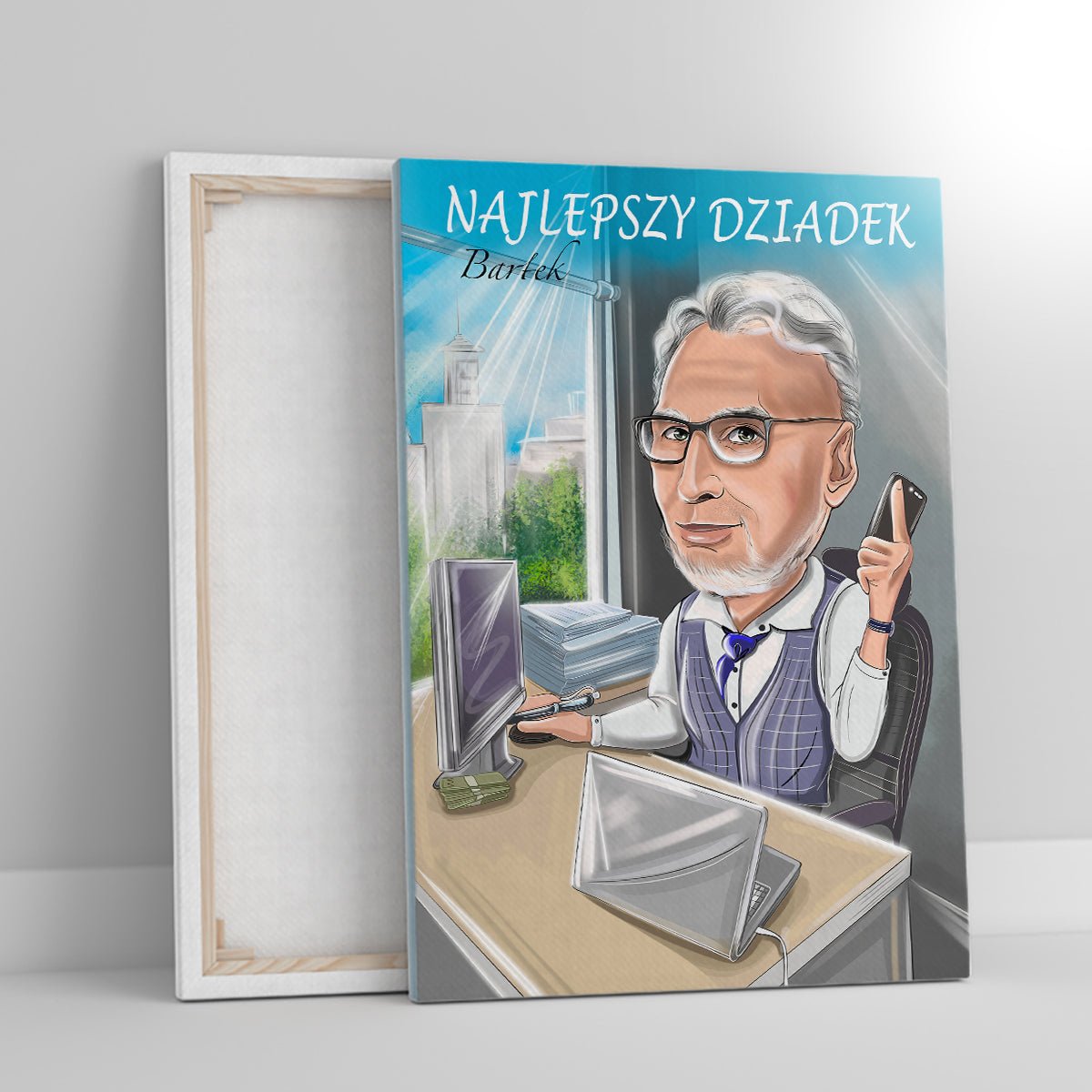 Karykatura dziadka - druk na płótnie, spersonalizowany prezent dla dziadka - Adamell.pl