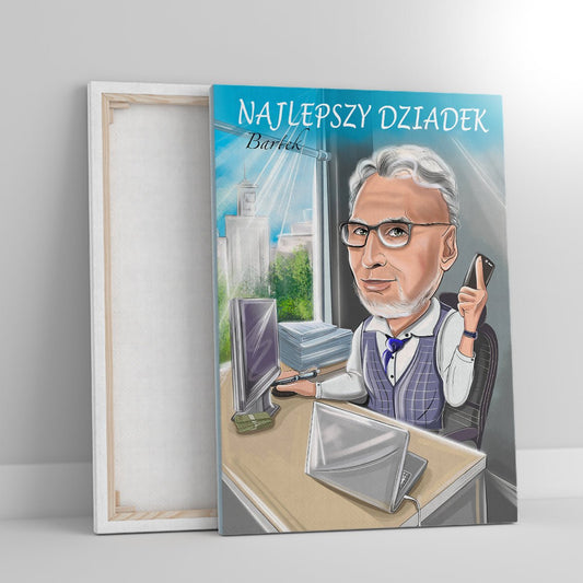 Karykatura dziadka - druk na płótnie, spersonalizowany prezent dla dziadka - Adamell.pl