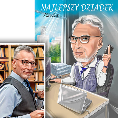 Karykatura dziadka - druk na płótnie, spersonalizowany prezent dla dziadka - Adamell.pl