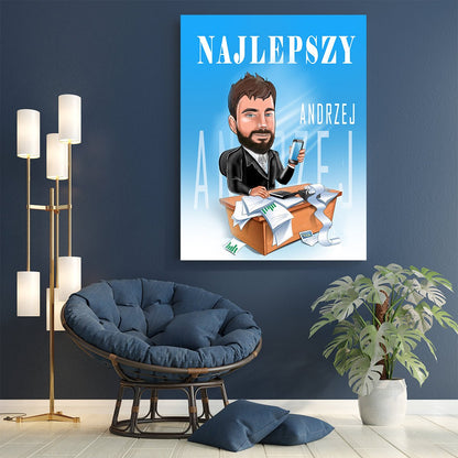 Karykatura + imię - druk na płótnie, spersonalizowany prezent dla niego - Adamell.pl