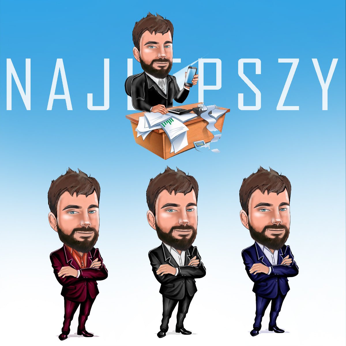 Karykatura + imię - druk na płótnie, spersonalizowany prezent dla niego - Adamell.pl