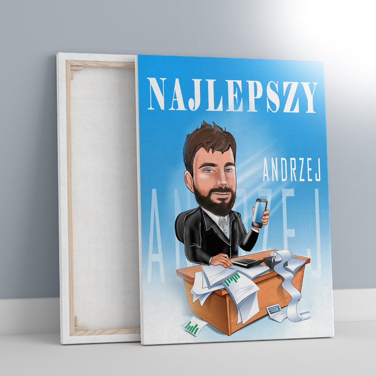 Karykatura + imię - druk na płótnie, spersonalizowany prezent dla niego - Adamell.pl