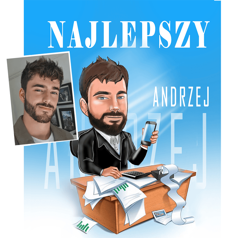 Karykatura + imię - druk na płótnie, spersonalizowany prezent dla niego - Adamell.pl