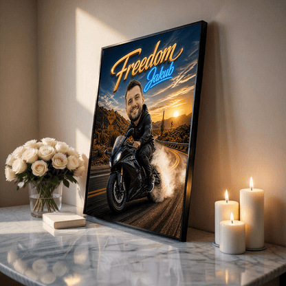 Karykatura motocyklisty - plakat, spersonalizowany prezent dla niego - Adamell.pl