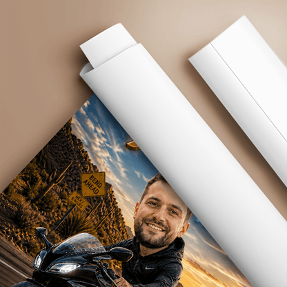 Karykatura motocyklisty - plakat, spersonalizowany prezent dla niego - Adamell.pl