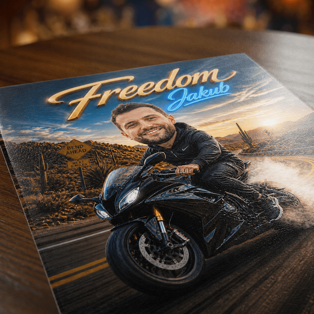 Karykatura motocyklisty - plakat, spersonalizowany prezent dla niego - Adamell.pl