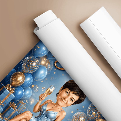 Karykatura na 50. urodziny - plakat, spersonalizowany prezent dla kobiety - Adamell.pl