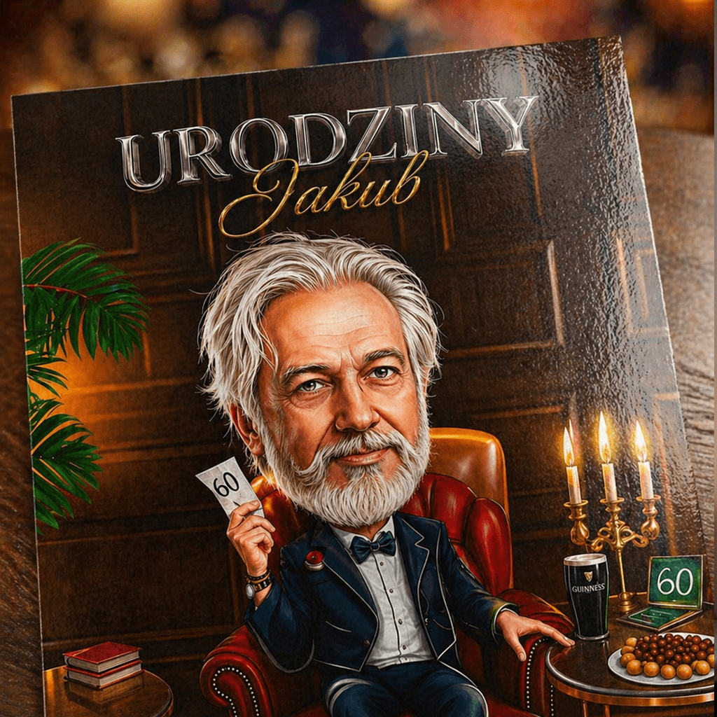 Karykatura na 60. urodziny - plakat, spersonalizowany prezent dla niego - Adamell.pl
