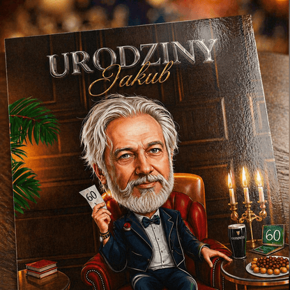 Karykatura na 60. urodziny - plakat, spersonalizowany prezent dla niego - Adamell.pl