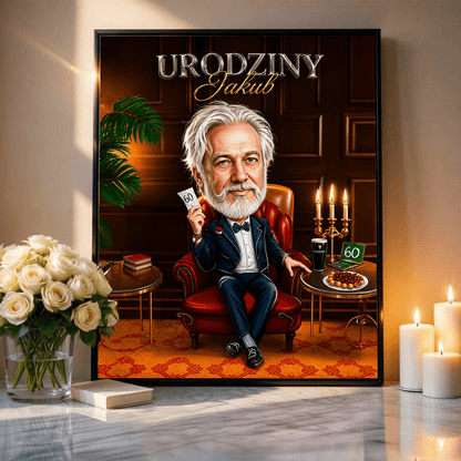 Karykatura na 60. urodziny - plakat, spersonalizowany prezent dla niego - Adamell.pl