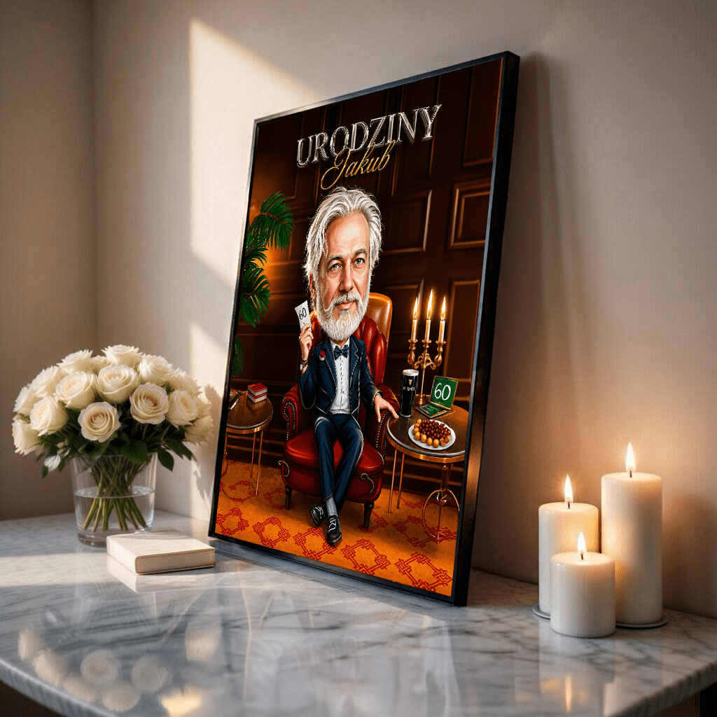 Karykatura na 60. urodziny - plakat, spersonalizowany prezent dla niego - Adamell.pl