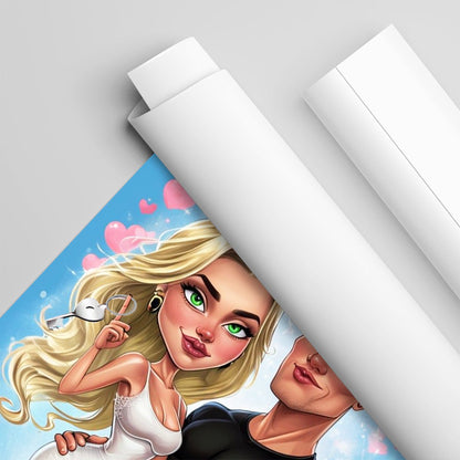 Karykatura na Walentynki - plakat, spersonalizowany prezent dla niego - Adamell.pl