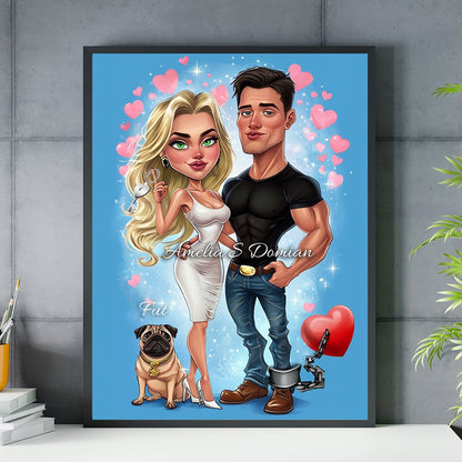 Karykatura na Walentynki - plakat, spersonalizowany prezent dla niego - Adamell.pl