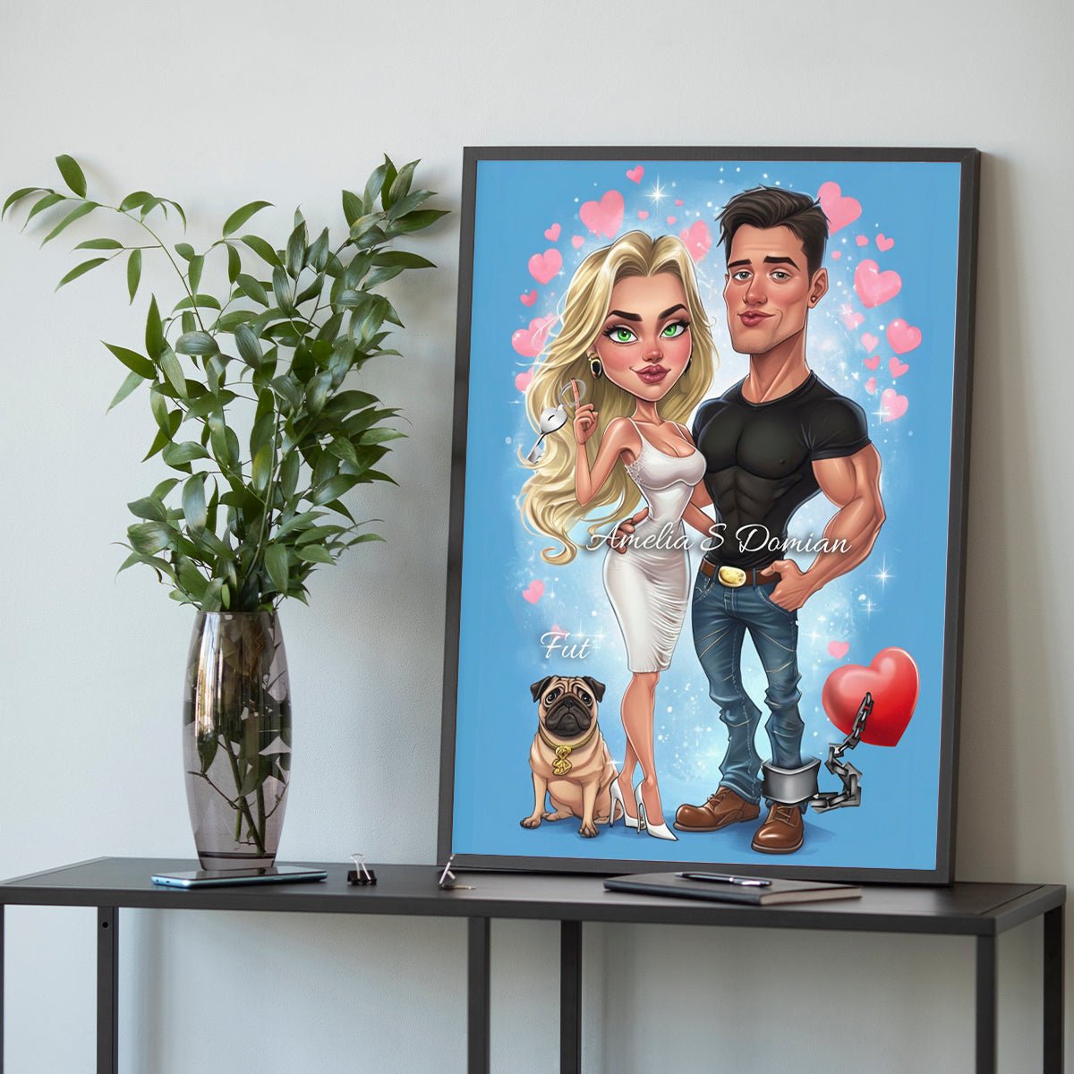 Karykatura na Walentynki - plakat, spersonalizowany prezent dla niego - Adamell.pl