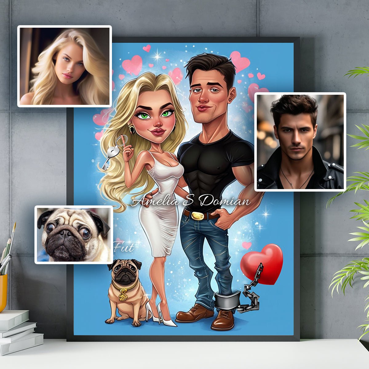 Karykatura na Walentynki - plakat, spersonalizowany prezent dla niego - Adamell.pl