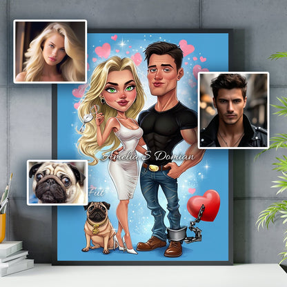 Karykatura na Walentynki - plakat, spersonalizowany prezent dla niego - Adamell.pl