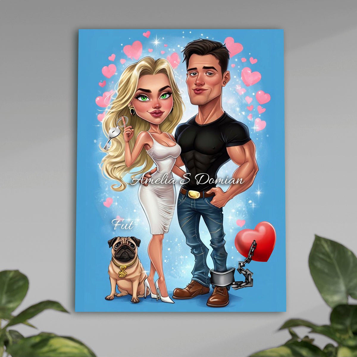 Karykatura na Walentynki - plakat, spersonalizowany prezent dla niego - Adamell.pl