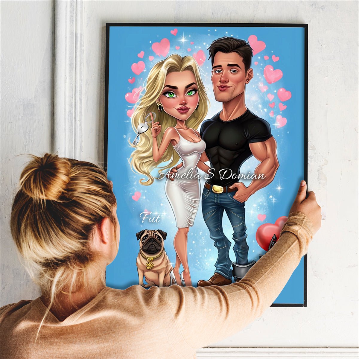 Karykatura na Walentynki - plakat, spersonalizowany prezent dla niego - Adamell.pl