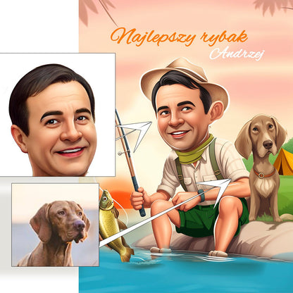 Karykatura najlepszy rybak - druk na płótnie, spersonalizowany prezent dla wędkarza - Adamell.pl