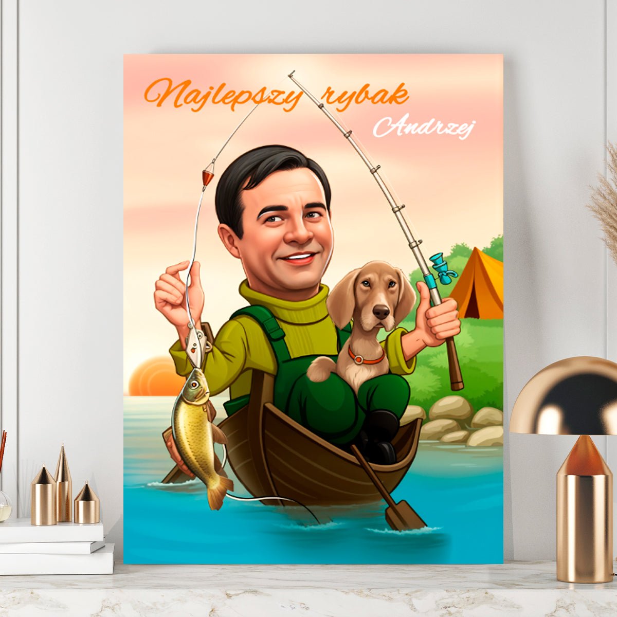 Karykatura najlepszy rybak - druk na płótnie, spersonalizowany prezent dla wędkarza - Adamell.pl
