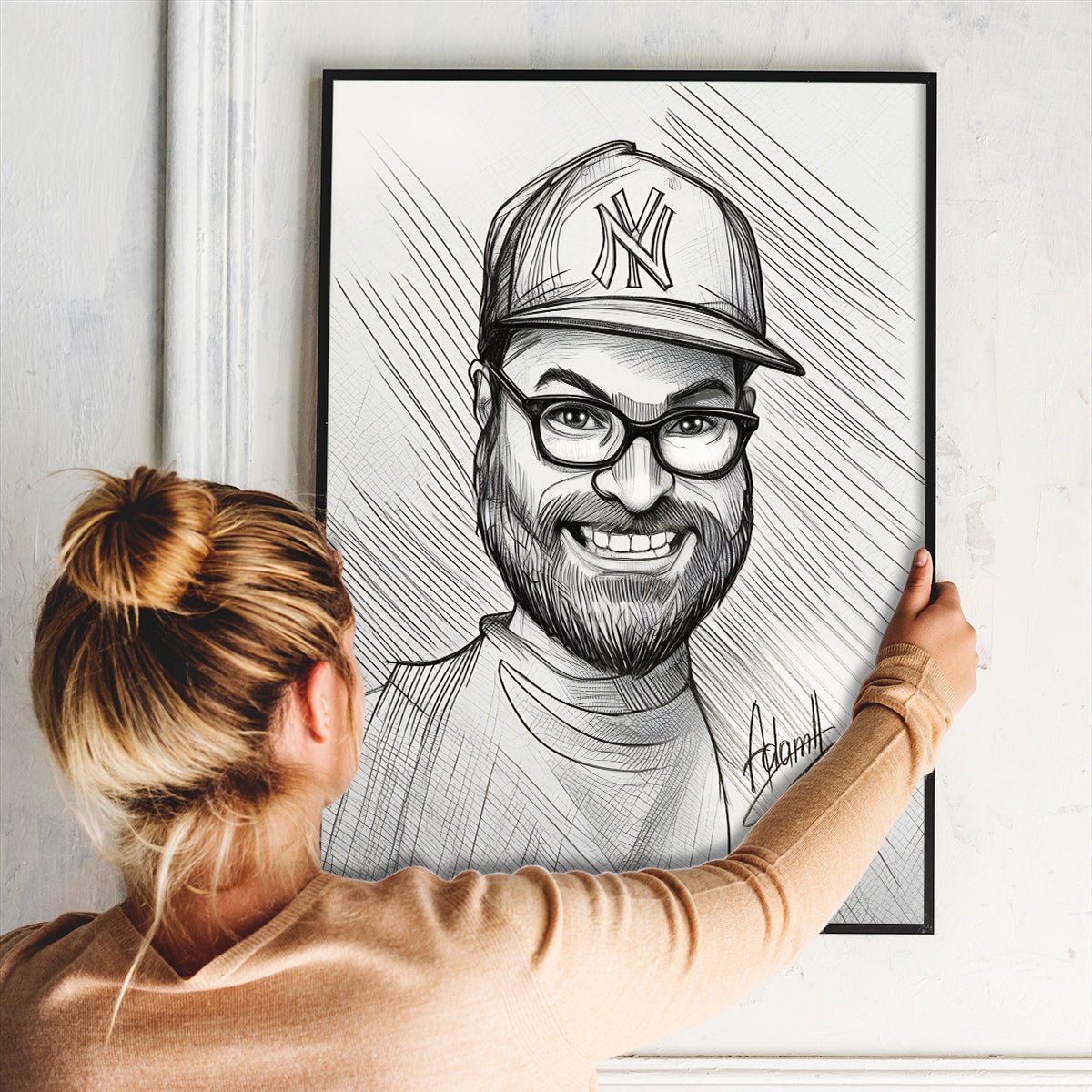 Karykatura ołówek - plakat, spersonalizowany prezent dla rodziców - Adamell.pl