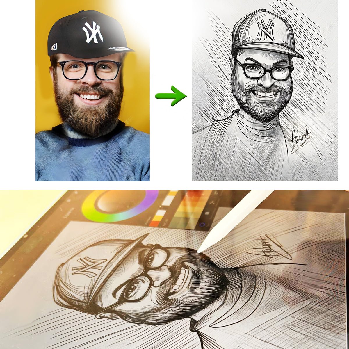 Karykatura ołówek - plakat, spersonalizowany prezent dla rodziców - Adamell.pl