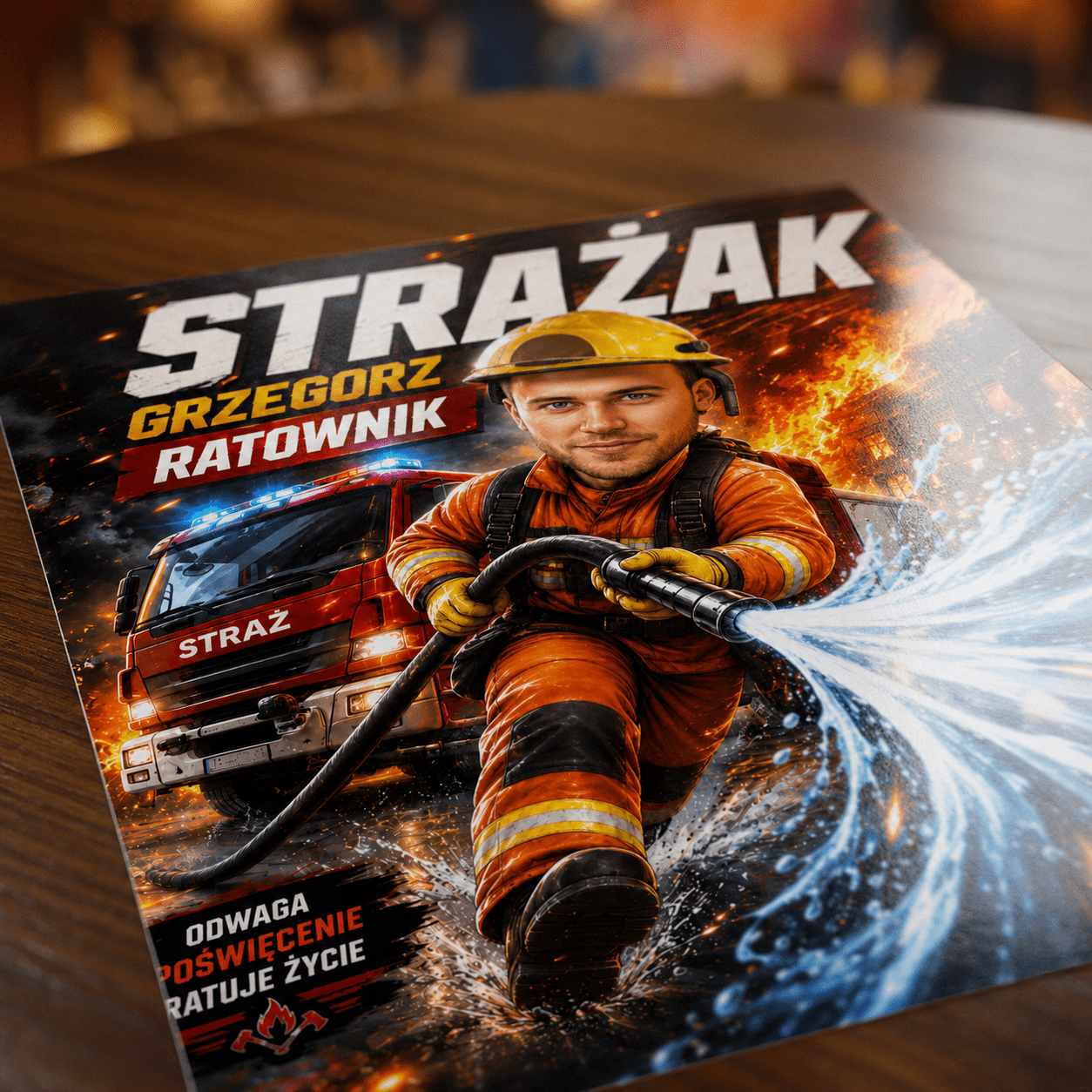 Karykatura strażaka - plakat, spersonalizowany prezent dla strażaka - Adamell.pl