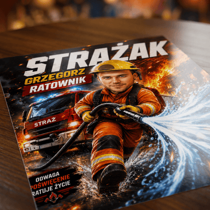 Karykatura strażaka - plakat, spersonalizowany prezent dla strażaka - Adamell.pl