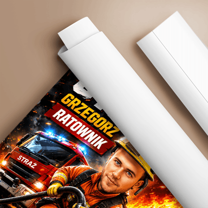Karykatura strażaka - plakat, spersonalizowany prezent dla strażaka - Adamell.pl