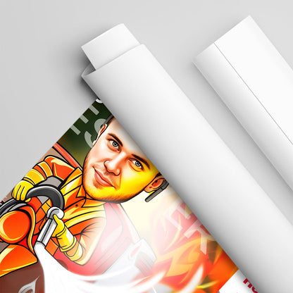 Karykatura strażaka - plakat, spersonalizowany prezent dla strażaka - Adamell.pl