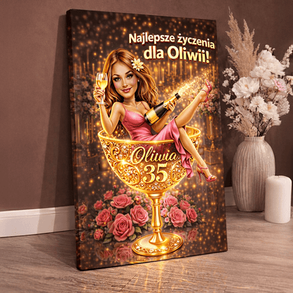 Karykatura urodzinowa - Druk na płótnie, spersonalizowany prezent dla kobiety - Adamell.pl