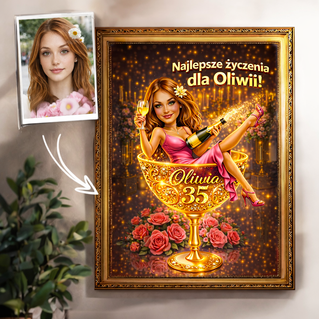 Karykatura urodzinowa - Druk na płótnie, spersonalizowany prezent dla kobiety - Adamell.pl