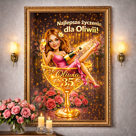 Karykatura urodzinowa - Druk na płótnie, spersonalizowany prezent dla kobiety - Adamell.pl