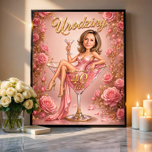 Karykatura urodzinowa - plakat, spersonalizowany prezent dla kobiety - Adamell.pl