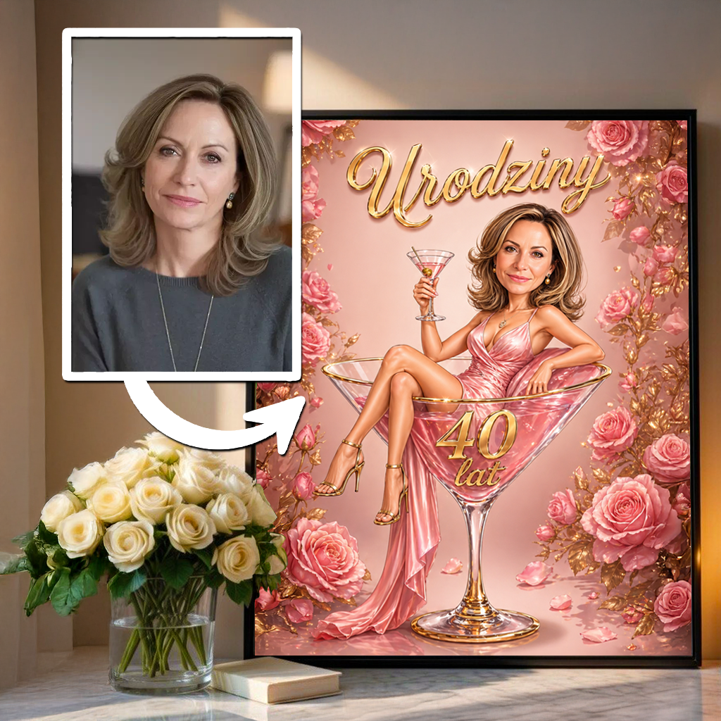 Karykatura urodzinowa - plakat, spersonalizowany prezent dla kobiety - Adamell.pl