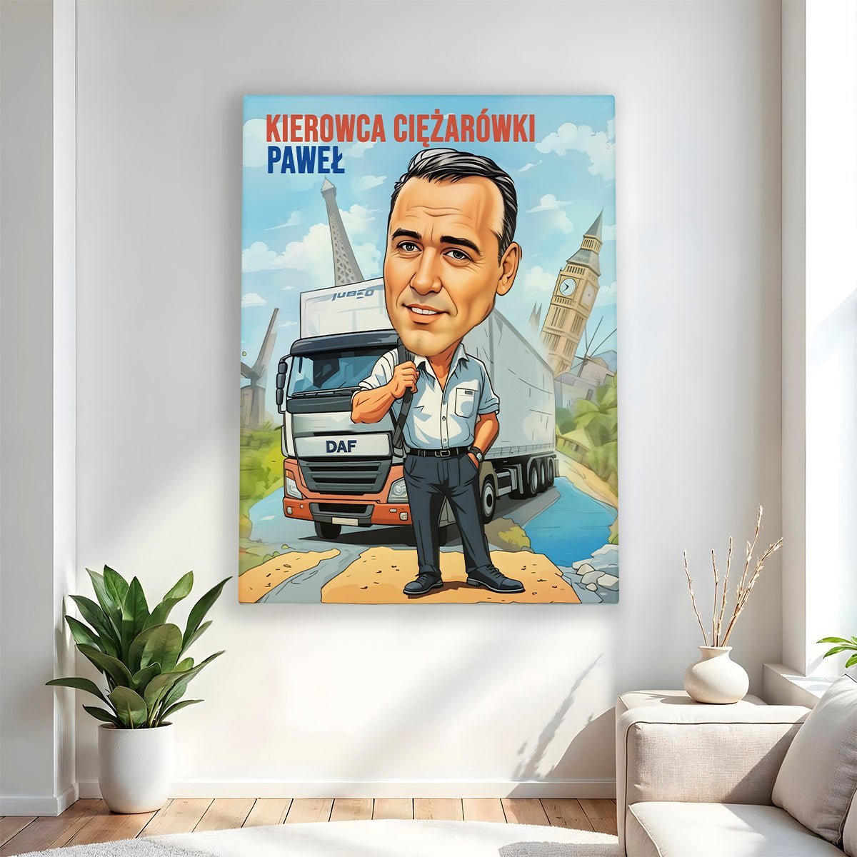 Kierowca ciężarówki ilustracja - druk na płótnie, spersonalizowany prezent dla kierowcy - Adamell.pl