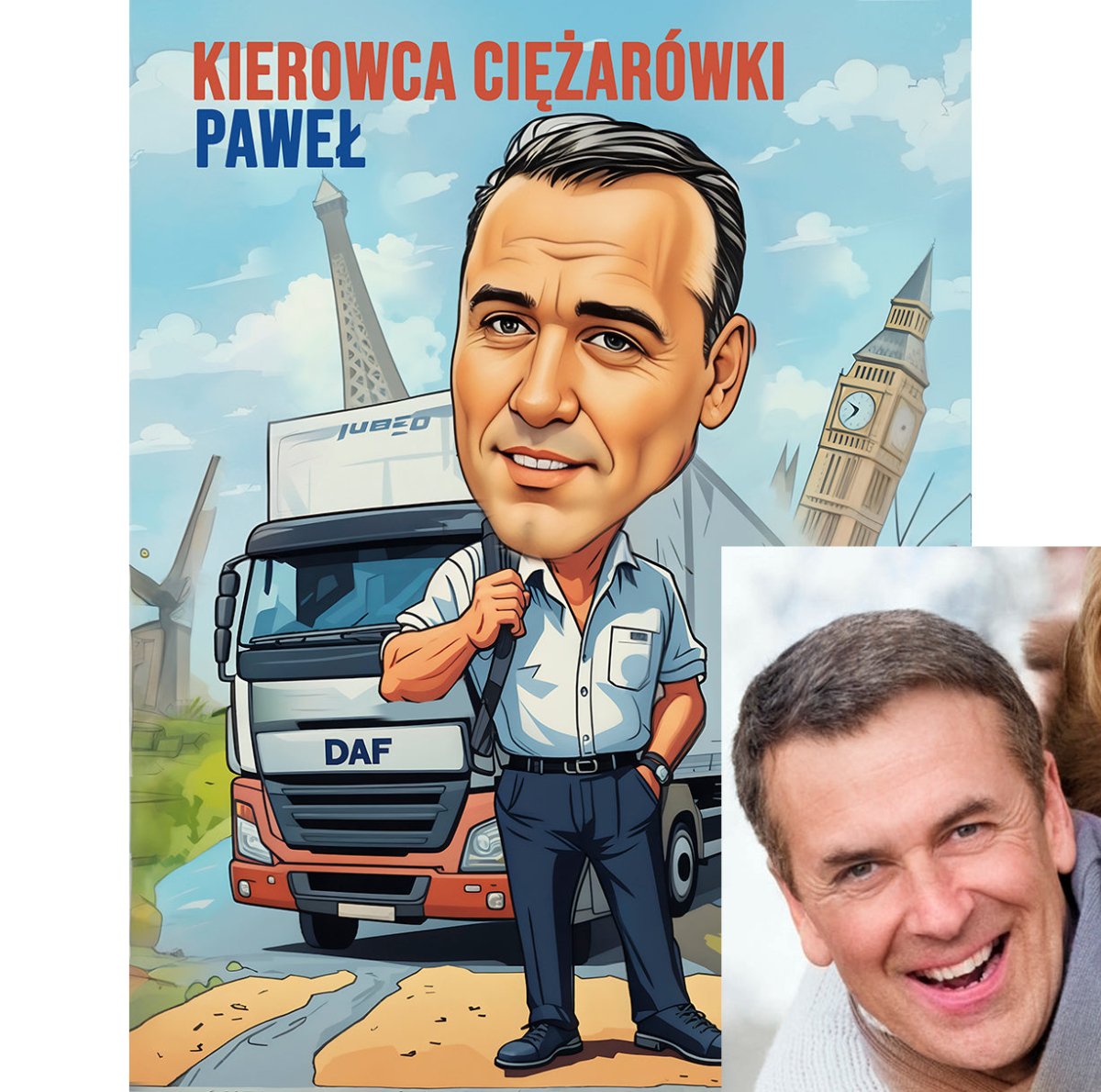 Kierowca ciężarówki ilustracja - druk na płótnie, spersonalizowany prezent dla kierowcy - Adamell.pl
