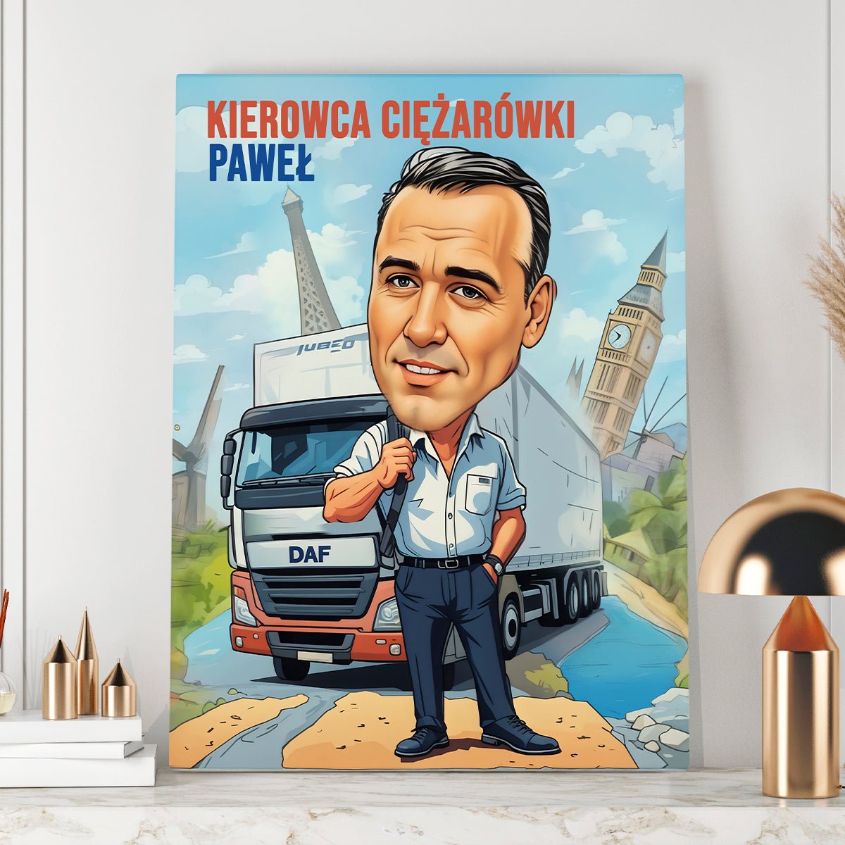 Kierowca ciężarówki ilustracja - druk na płótnie, spersonalizowany prezent dla kierowcy - Adamell.pl