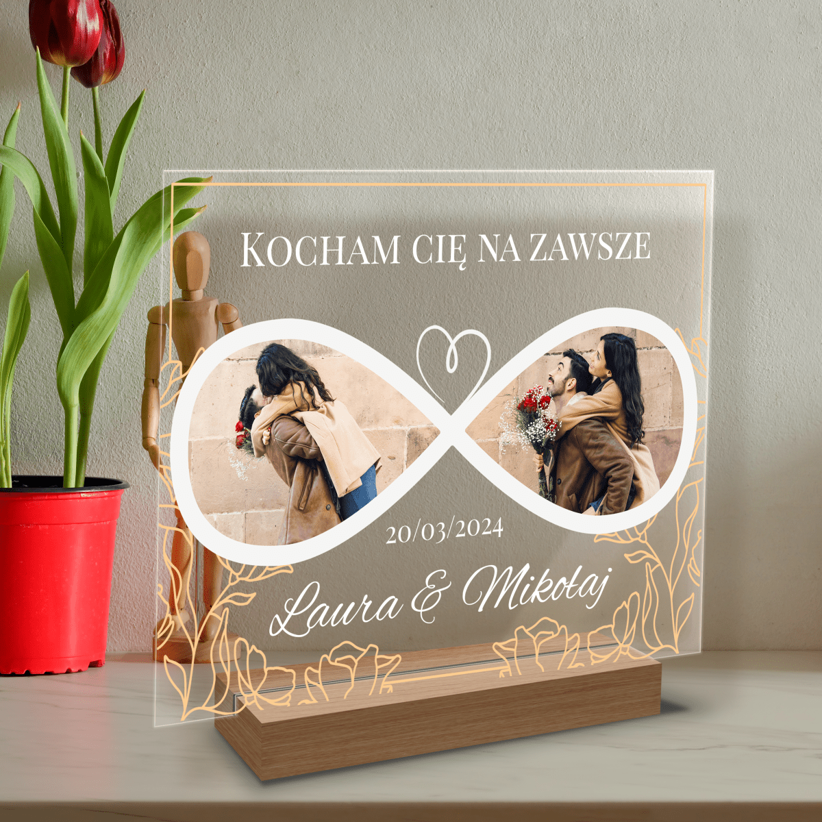 Kocham Cię na zawsze - Druk na szkle, spersonalizowany prezent dla pary - Adamell.pl