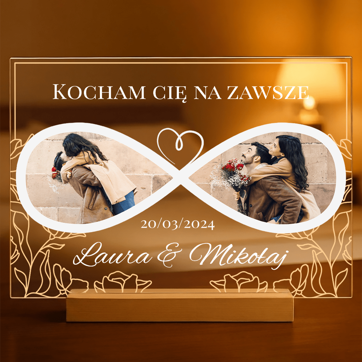 Kocham Cię na zawsze - Druk na szkle, spersonalizowany prezent dla pary - Adamell.pl
