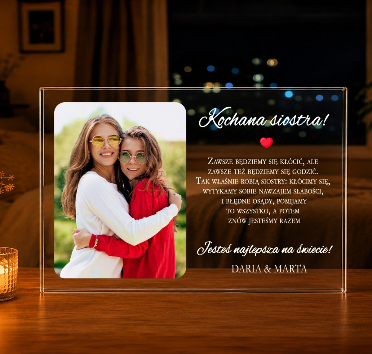 Kochana siostra - Druk na szkle, spersonalizowany prezent dla siostry - Adamell.pl