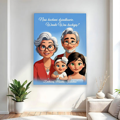 Kochani dziadkowie Ilustracja - druk na płótnie, spersonalizowany prezent dla dziadków - Adamell.pl