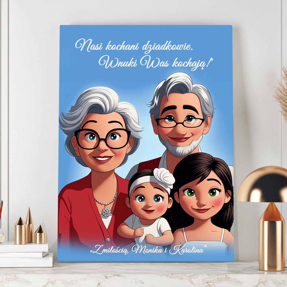 Kochani dziadkowie Ilustracja - druk na płótnie, spersonalizowany prezent dla dziadków - Adamell.pl