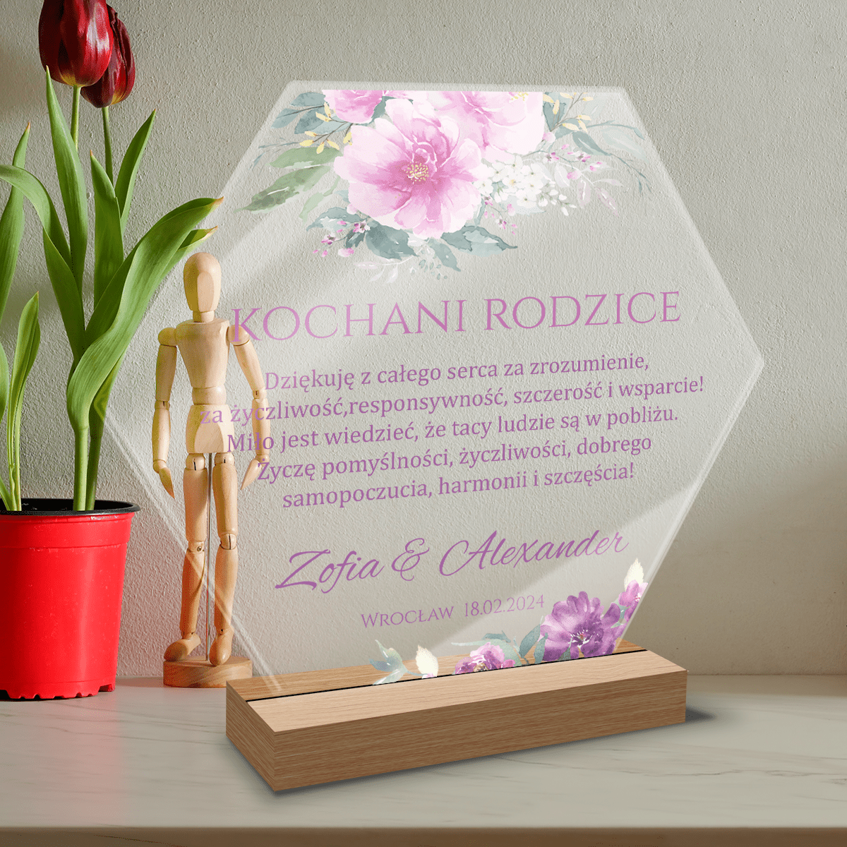 Kochani rodzice tekst - Druk na szkle, spersonalizowany prezent dla rodziców - Adamell.pl