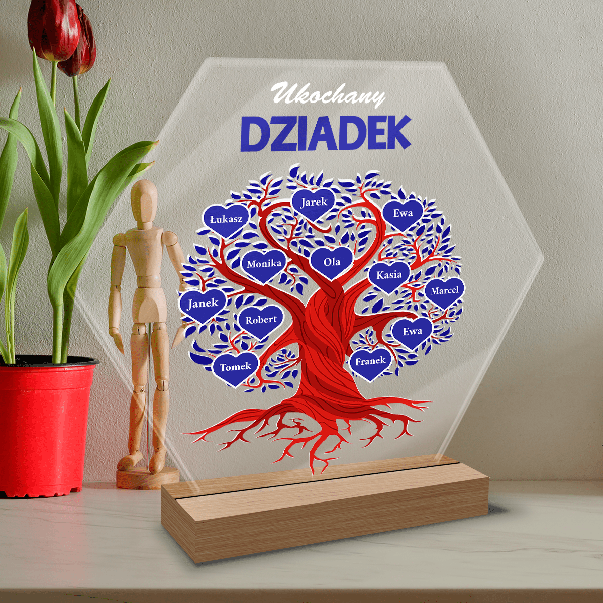 Kochany dziadek drzewo z imionami - Druk na szkle, spersonalizowany prezent dla dziadka - Adamell.pl